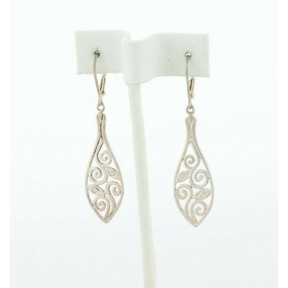 Sterling Silver Swirl Leaf Earrings Long Dangle Drop Earrings